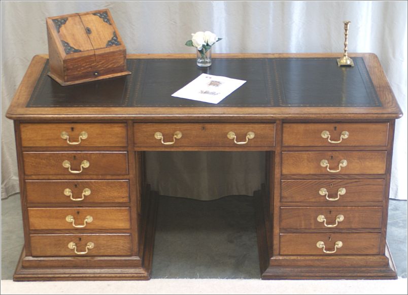 2075 Oak Eleven Drawer Pedestal Desk - Front
